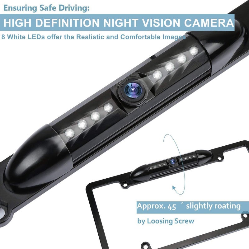 ATOKIT License Plate Frame Backup Camera Night Vision Car Rear View Camera with 8 Bright LEDs 170Â° Viewing Angle Waterproof Backup Camera Vehicle Universal Reversing Assist Security - Image 3